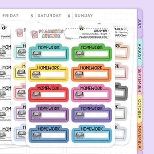 Homework Script Boxes Planner Stickers