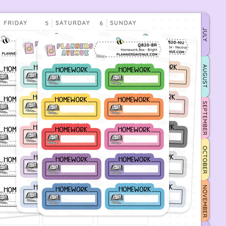 Homework Script Boxes Planner Stickers