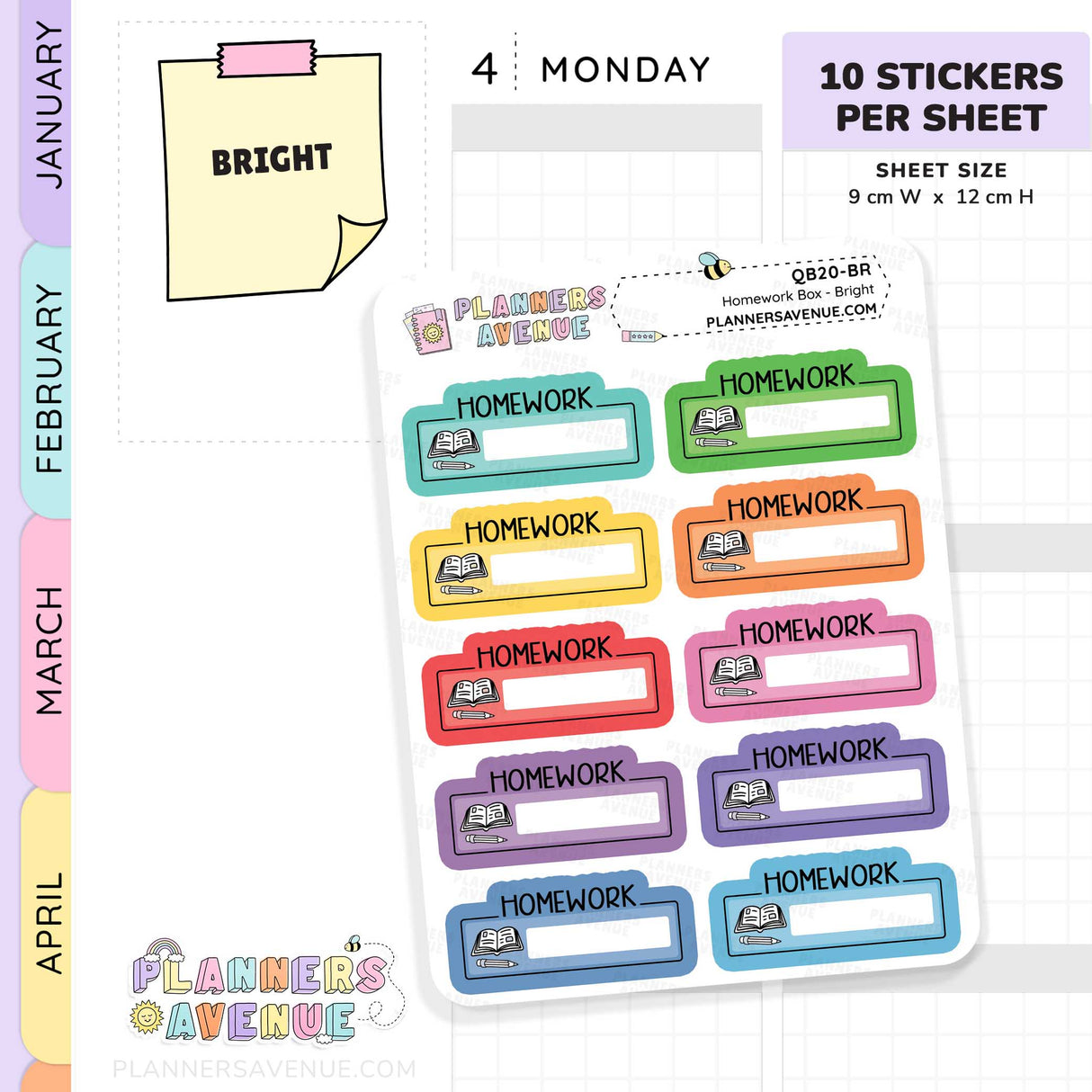 Homework Script Boxes Planner Stickers