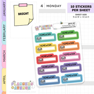 Homework Script Boxes Planner Stickers