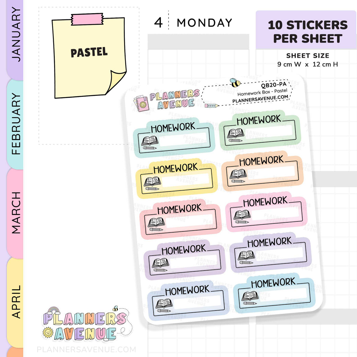 Homework Script Boxes Planner Stickers