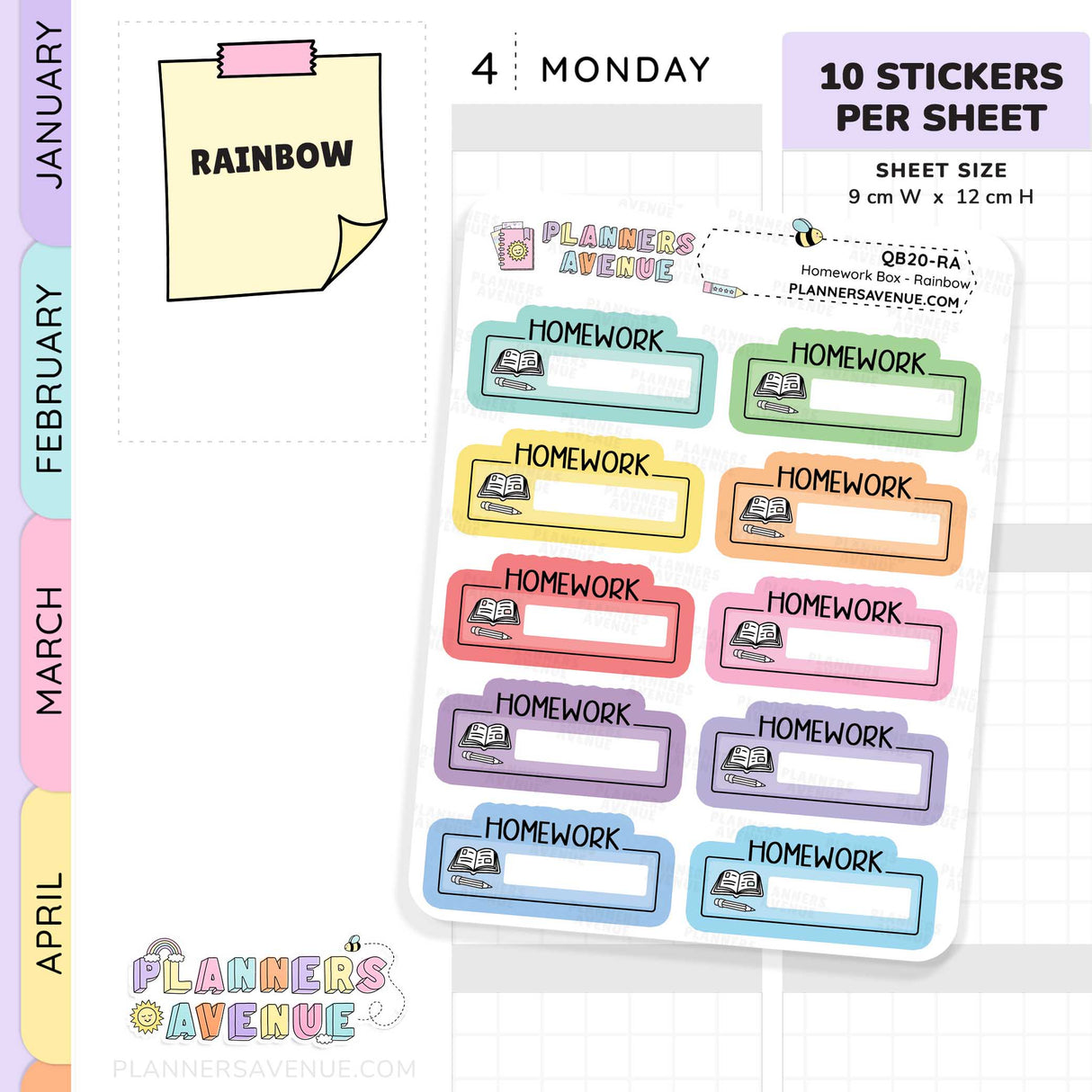 Homework Script Boxes Planner Stickers
