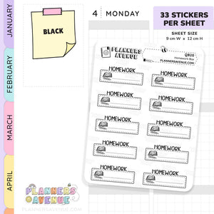 Homework Script Boxes Planner Stickers