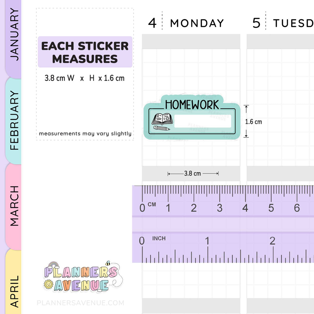 Homework Script Boxes Planner Stickers