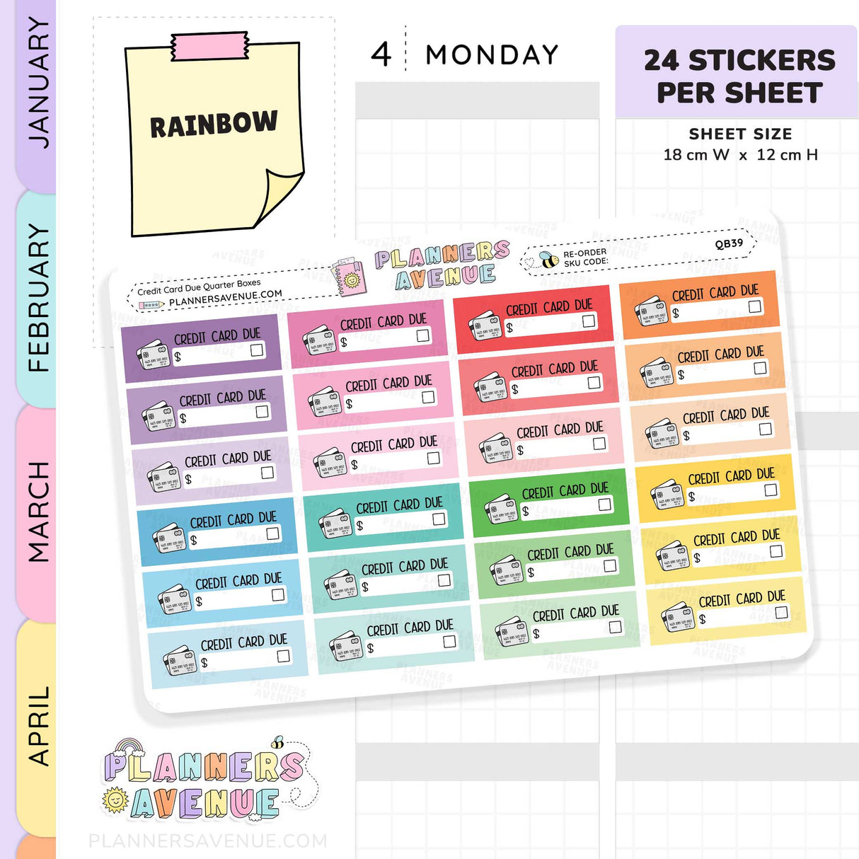 Credit Card Bill Due Quarter Box Stickers