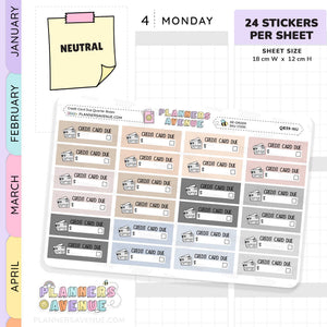 Credit Card Bill Due Quarter Box Stickers