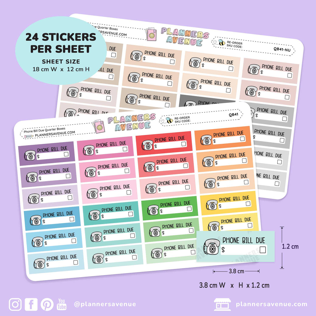 Phone Bill Due Quarter Box Stickers