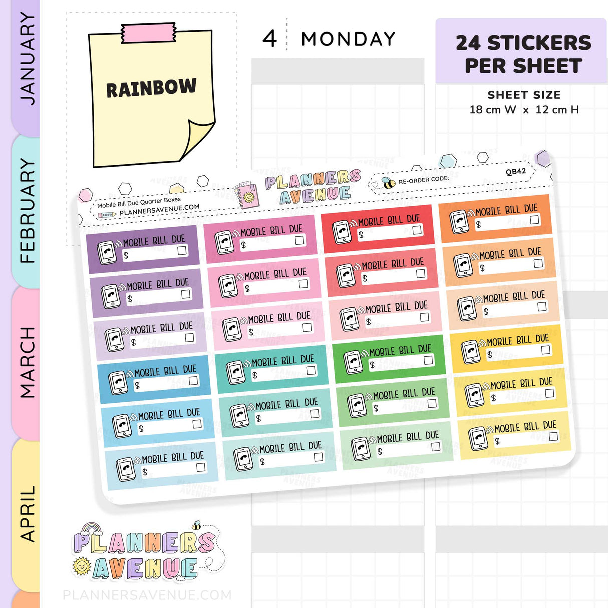 Mobile Bill Due Quarter Box Stickers