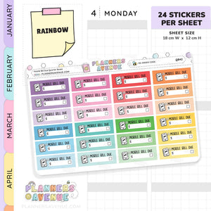 Mobile Bill Due Quarter Box Stickers
