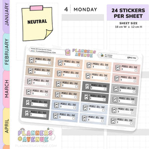 Mobile Bill Due Quarter Box Stickers