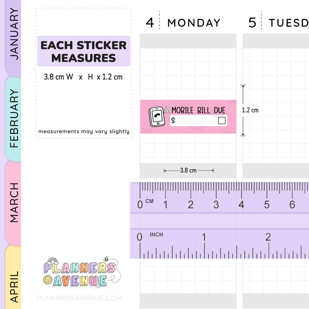 Mobile Bill Due Quarter Box Stickers