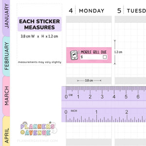 Mobile Bill Due Quarter Box Stickers