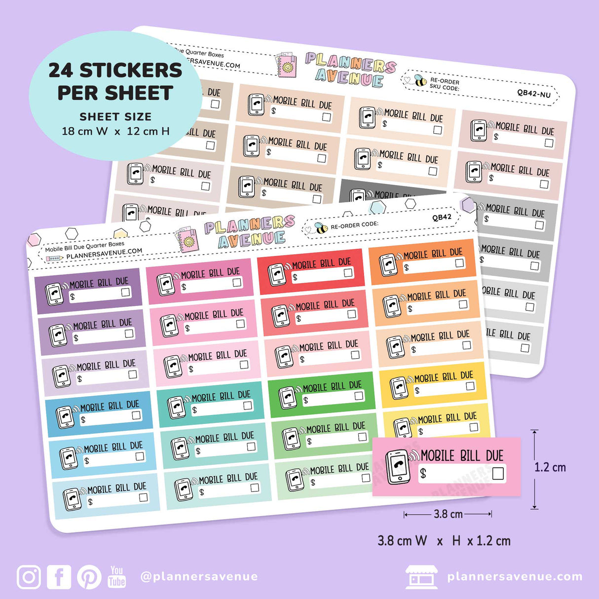 Mobile Bill Due Quarter Box Stickers