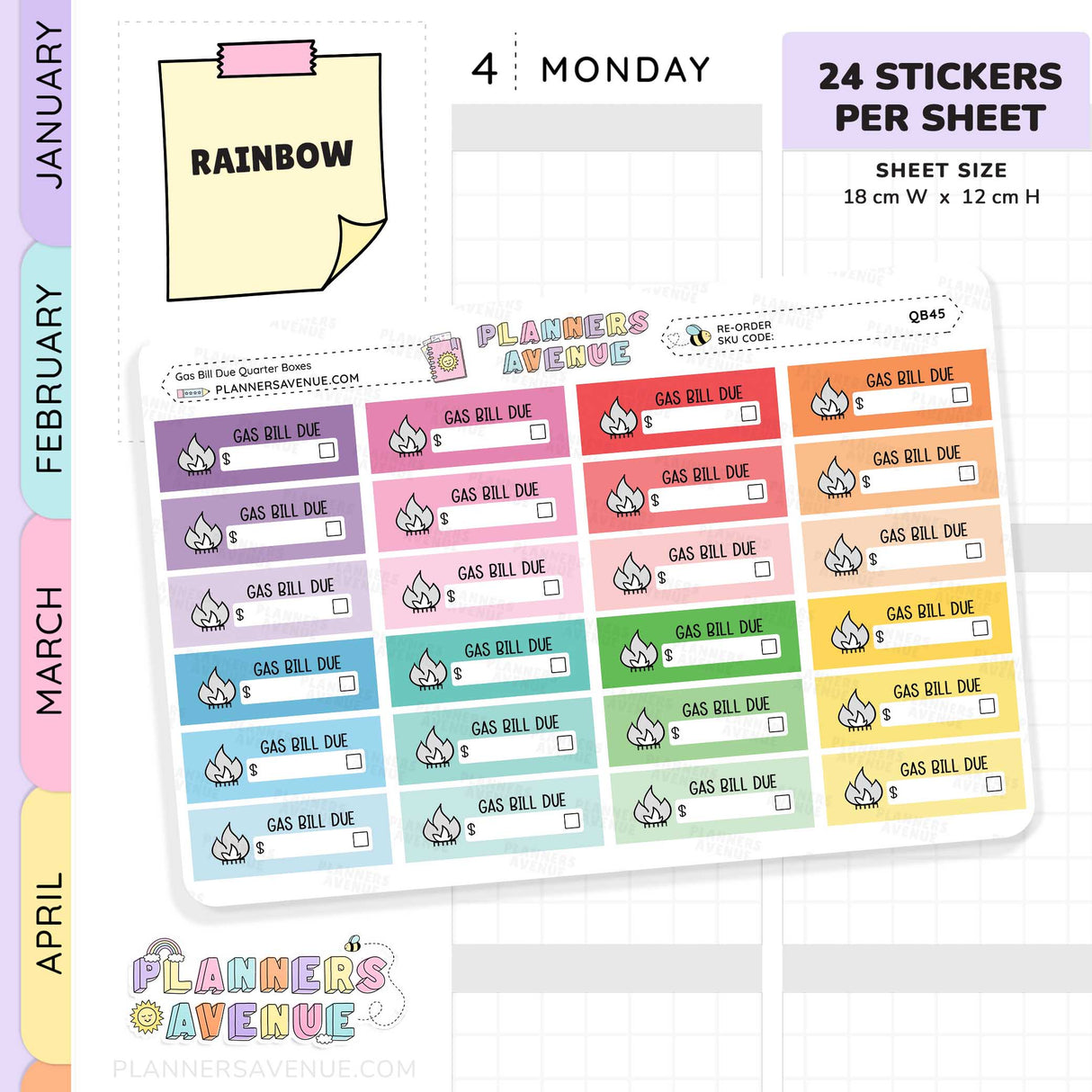 Gas Bill Due Quarter Box Stickers