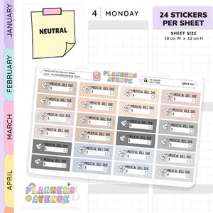 Medical Bill Due Quarter Box Stickers