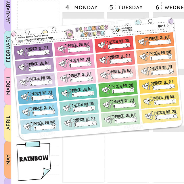 Medical Bill Due Quarter Box Stickers