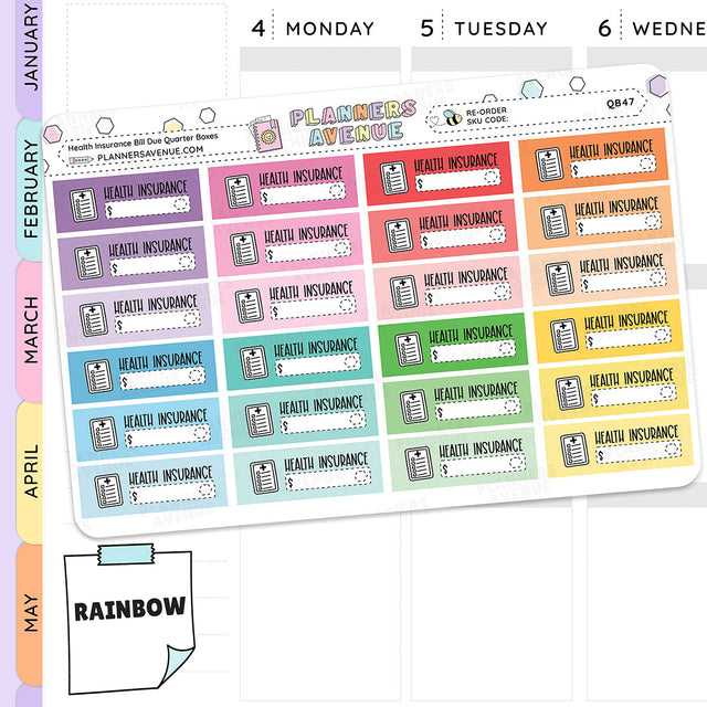 Health Insurance Bill Due Quarter Box Stickers
