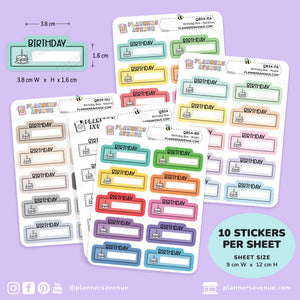 Birthday Script Box Planner Stickers