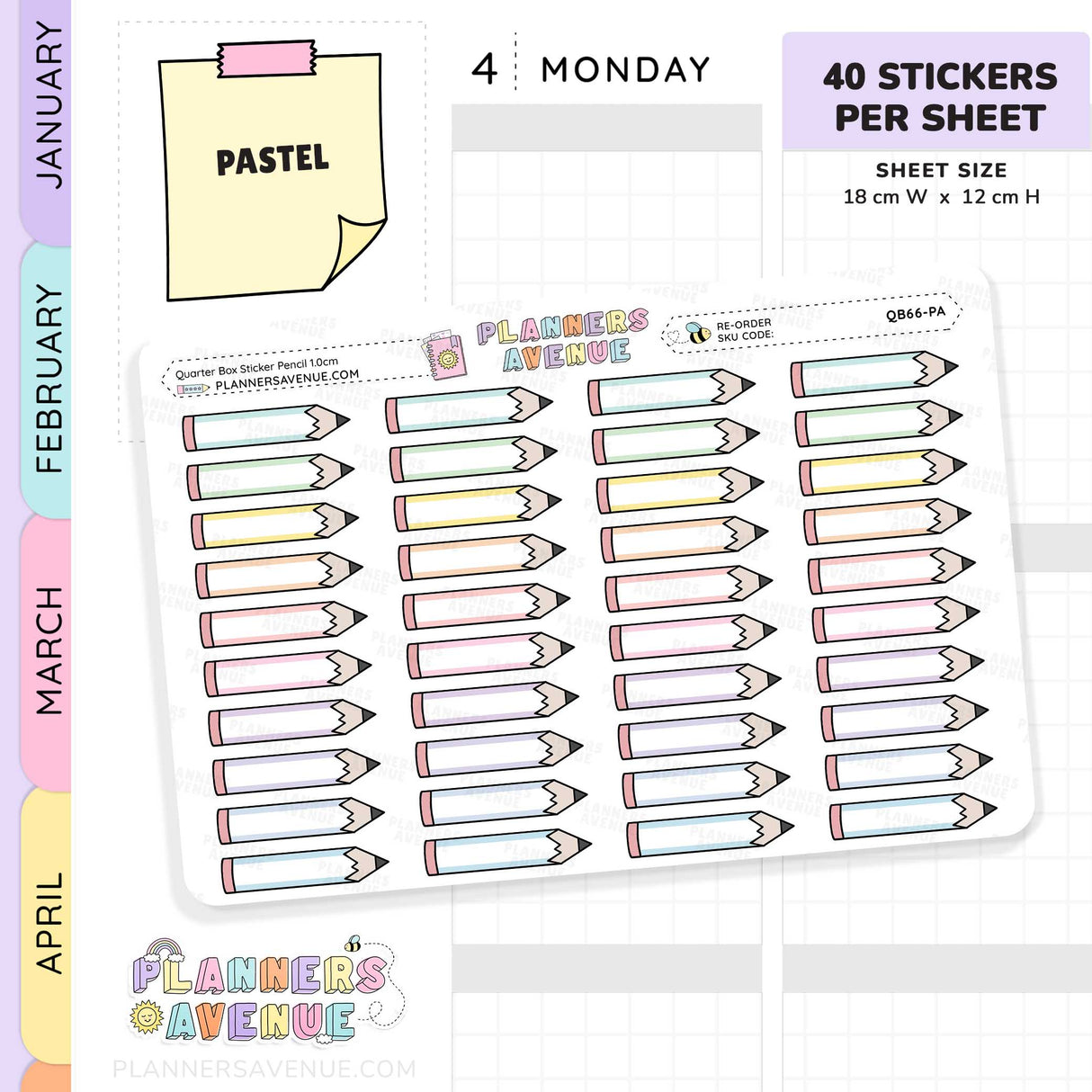 School Pencil Quarter Box Stickers