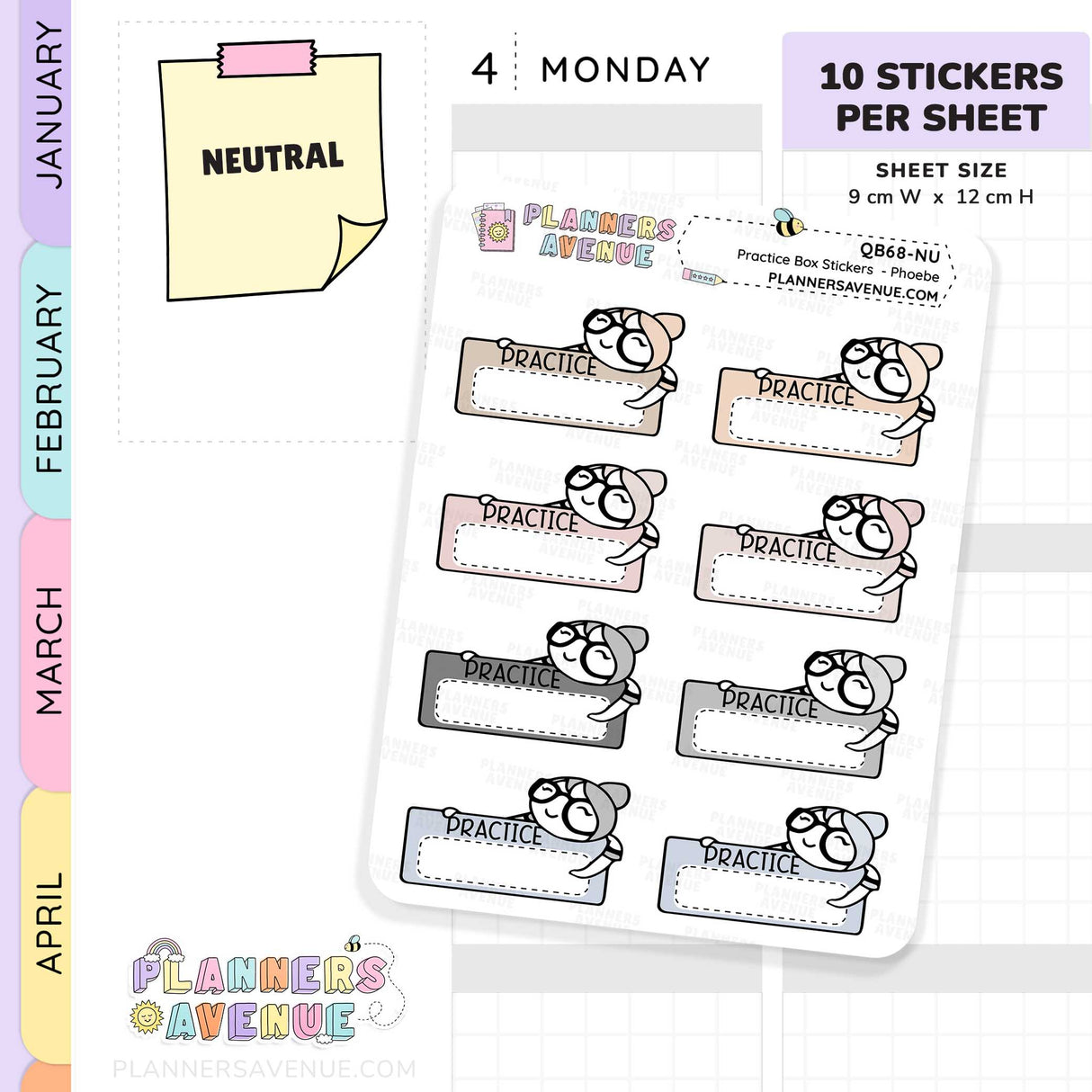 Practice Quarter Box Stickers