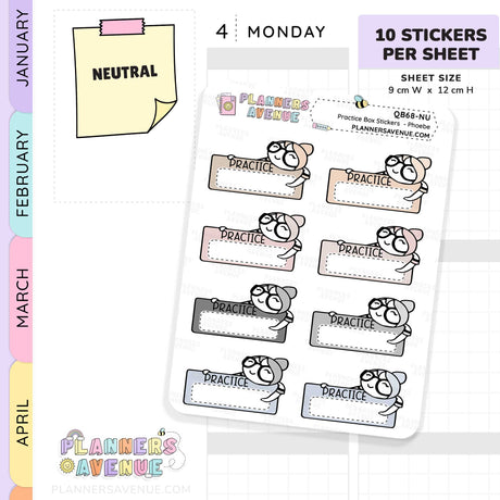 Practice Quarter Box Stickers