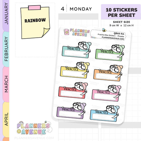 Practice Quarter Box Stickers