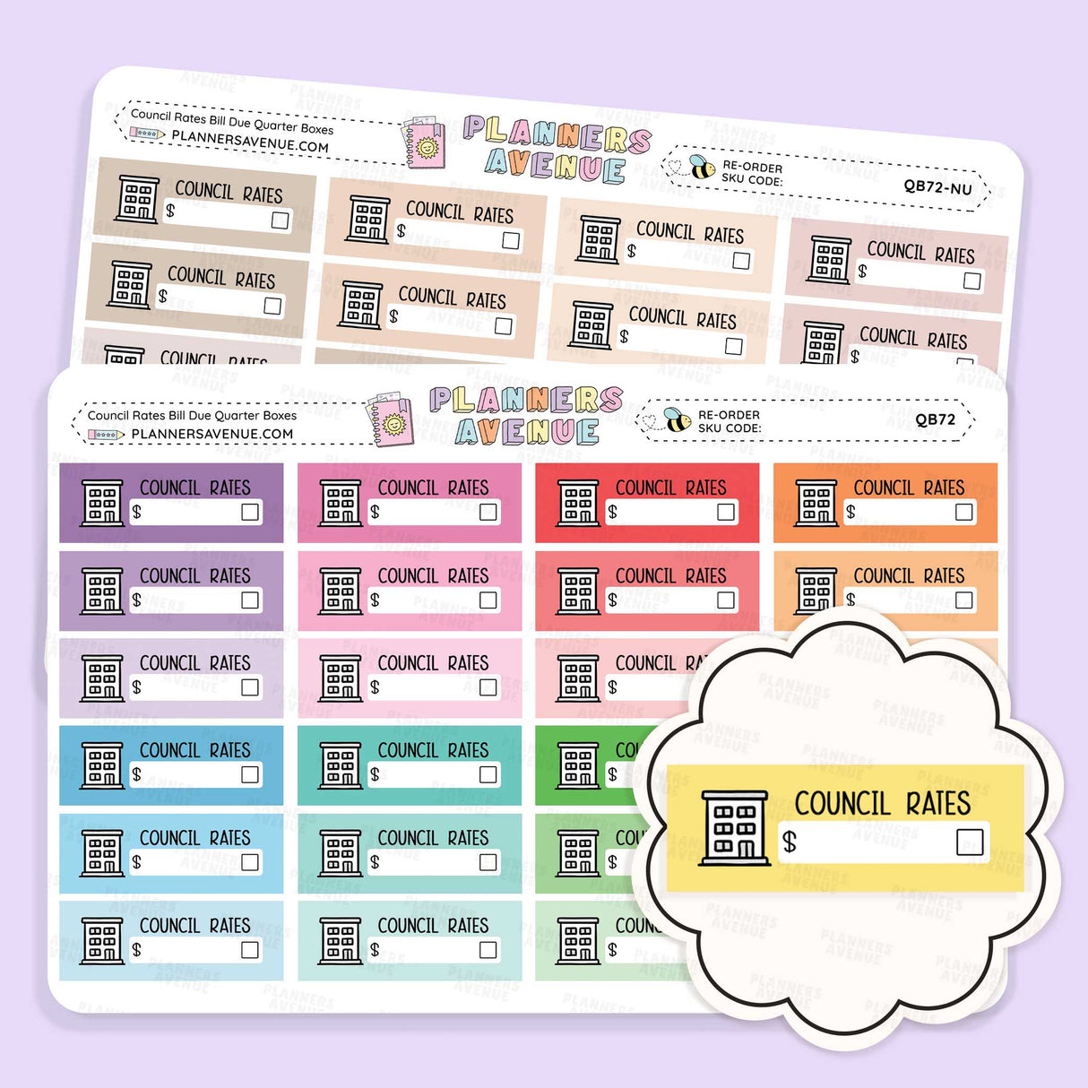 Rates Bill Due Quarter Box Stickers