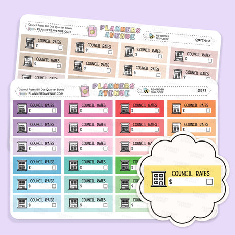 Rates Bill Due Quarter Box Stickers
