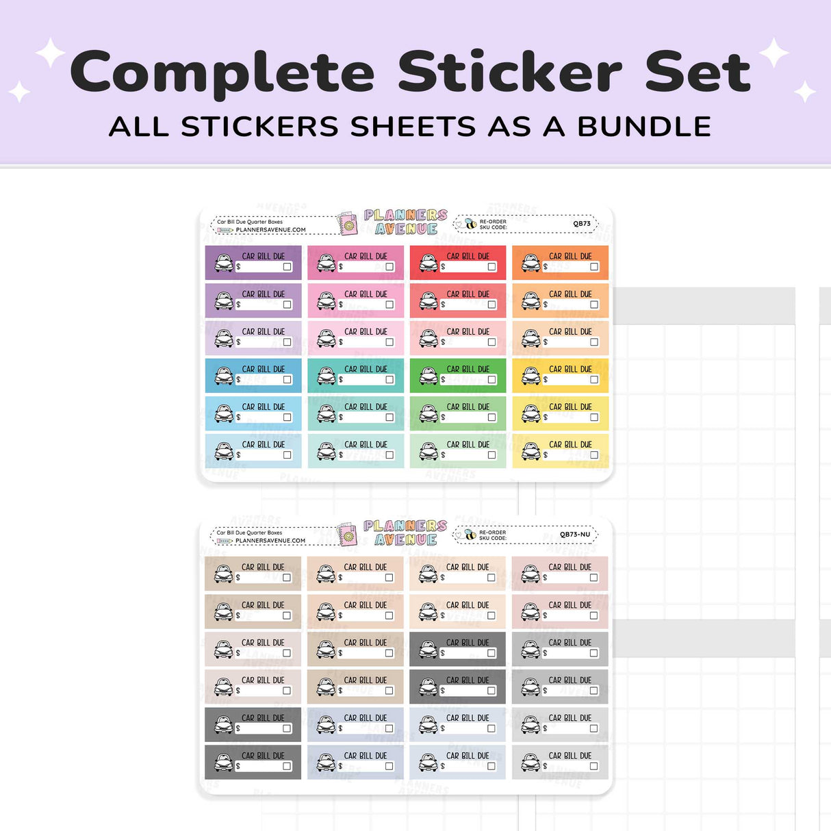 Car Bill Due Quarter Box Stickers