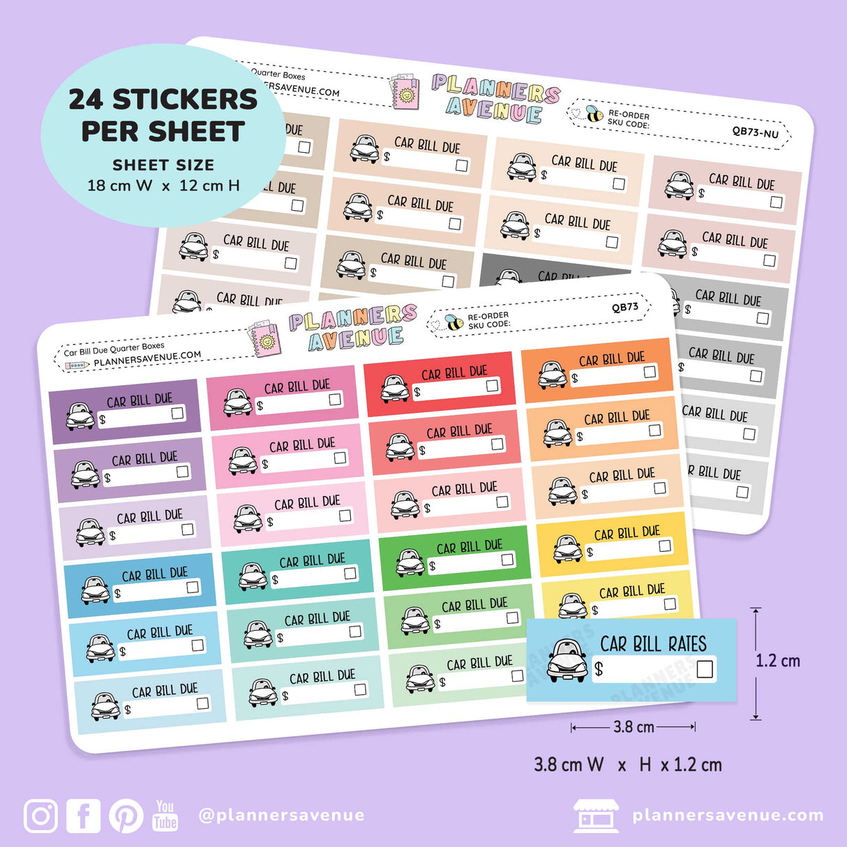 Car Bill Due Quarter Box Stickers