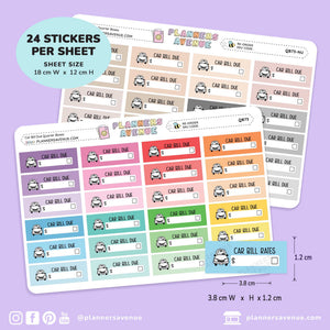 Car Bill Due Quarter Box Stickers