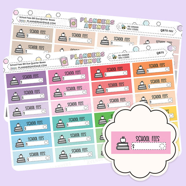 School Fees Bill Due Quarter Box Stickers