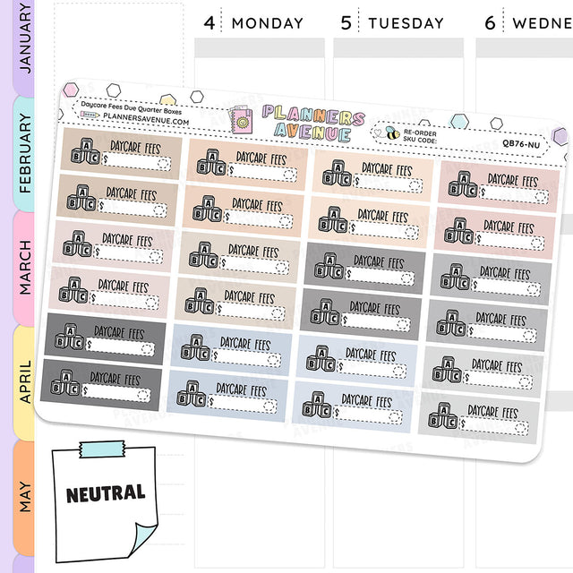 Daycare Fees Bill Due Quarter Box Stickers