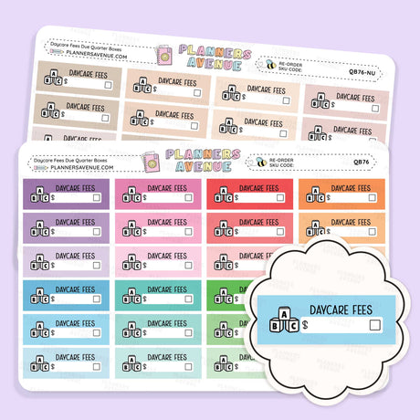 Daycare Fees Bill Due Quarter Box Stickers