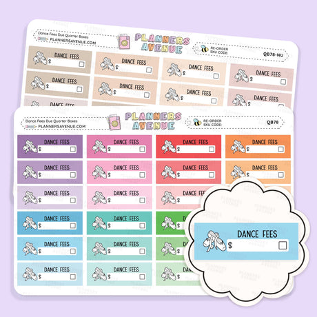 Dance Fees Due Quarter Box Stickers
