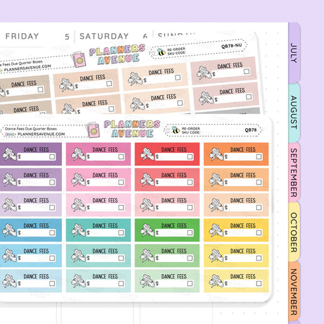 Dance Fees Due Quarter Box Stickers