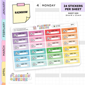 Dance Fees Due Quarter Box Stickers