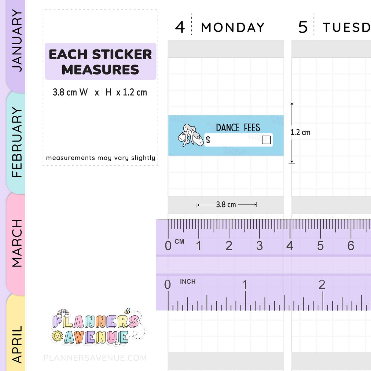 Dance Fees Due Quarter Box Stickers