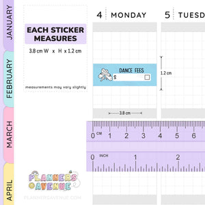 Dance Fees Due Quarter Box Stickers