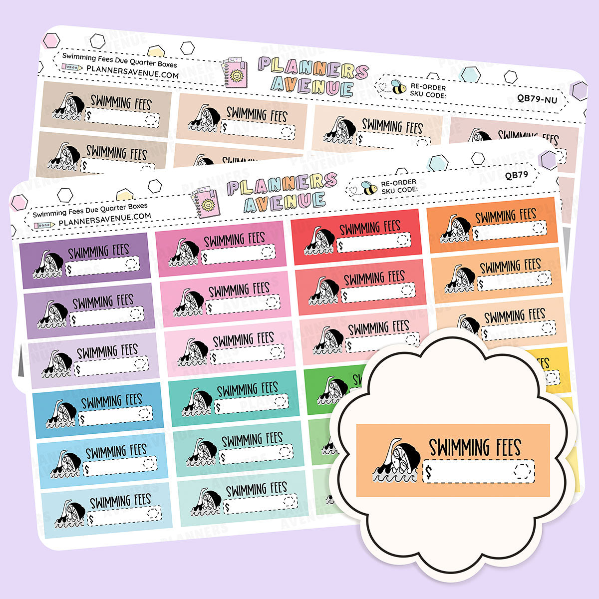 Swimming Lessons Fees Due Quarter Box Stickers