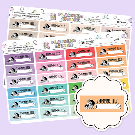 Swimming Lessons Fees Due Quarter Box Stickers