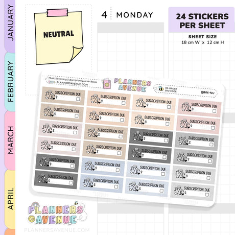 Music Streaming Bill Due Quarter Box Stickers