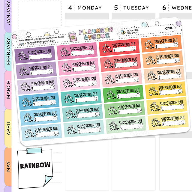 Music Streaming Bill Due Quarter Box Stickers
