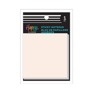 Happy Planner Modern Charm Velum Sticky Notes notepad packaging with a pink sticky note inside