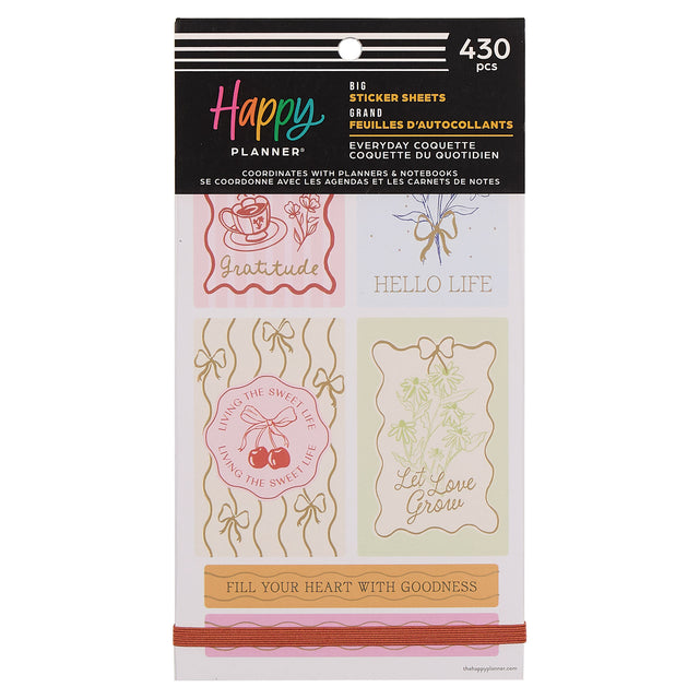 Happy Planner Everyday Coquette Big Sticker Book with chic designs and text on a white background