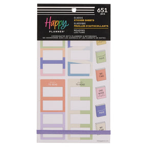 Happy Planner Reading Classic Sticker Book with colourful bookish themed design on a white background