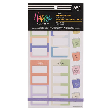 Happy Planner Reading Classic Sticker Book with colourful bookish themed design on a white background
