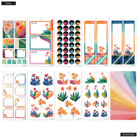 Happy Planner Floral Energy Big Sticker Book of planner stickers with various designs on a white background.