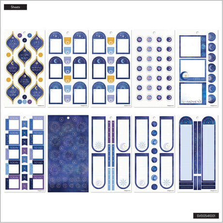 Happy Planner Star Signs Classic Sticker Book with blue planner stickers on a white background
