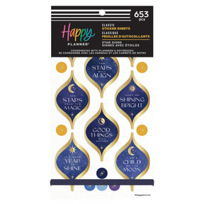 Happy Planner Star Signs Classic Sticker Book with celestial designs and text on a white background